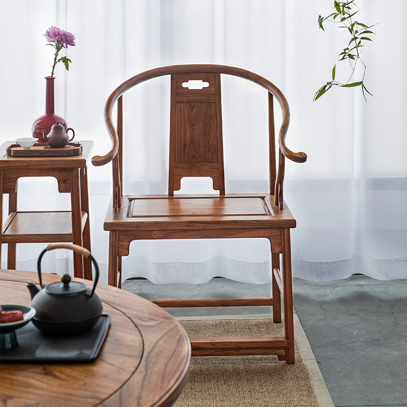 溪木工坊新中式实木圈椅禅意老榆木茶椅子中式仿古官帽太师椅明式