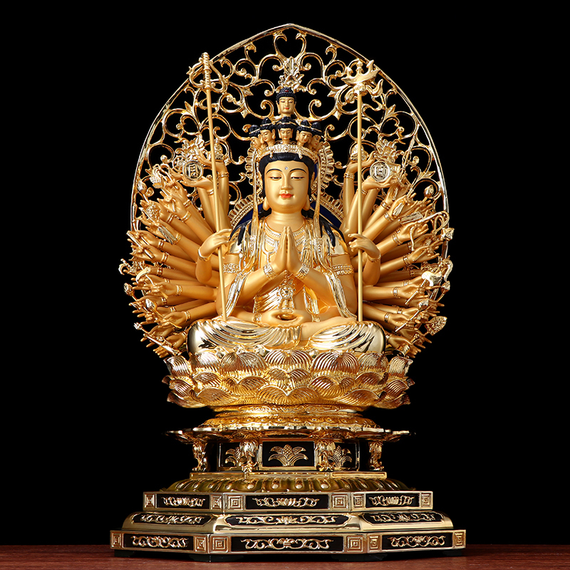 台湾铜鎏金千手观音佛像家用供奉全铜千手千眼观音菩萨佛像摆件