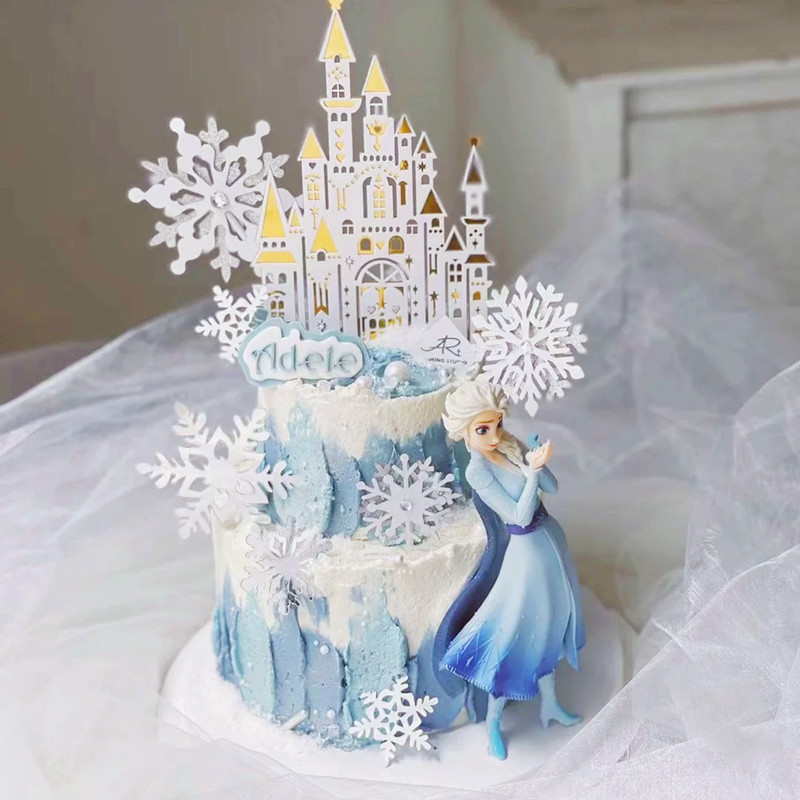 烘焙蛋糕装饰魔法冰雪女王爱莎艾莎公主女孩雪花城堡插牌插件摆件