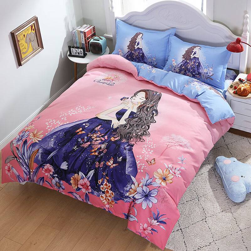 定制儿童卡通床上四件套少女心学生床单被套公主风可爱女童粉色亲