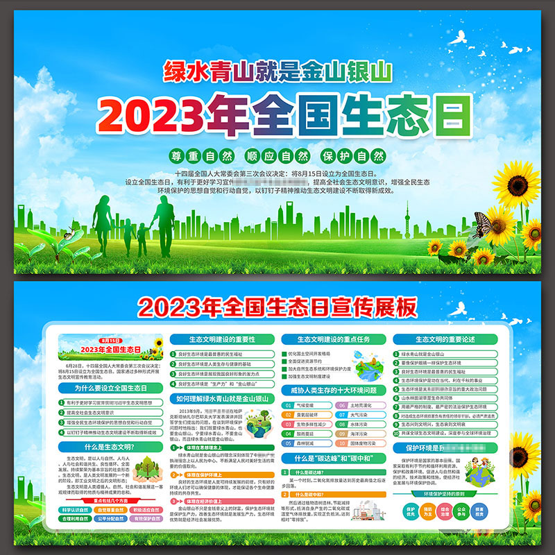 2023年全国生态日展板宣传栏生态文明建设图片海报PSD素材#372