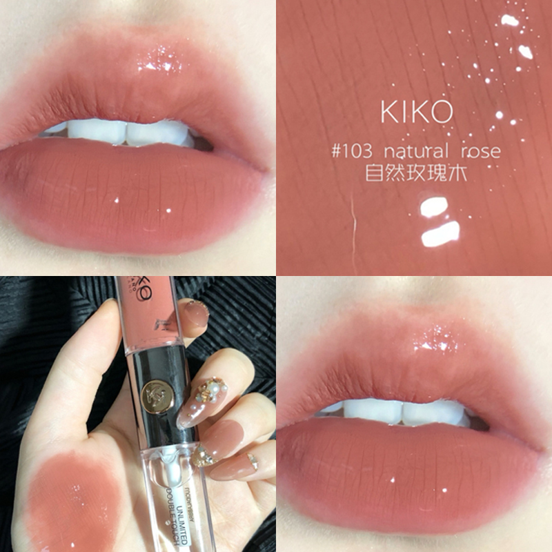 kiko双头唇釉唇蜜103口红水光镜面雨衣透明裸色玻璃唇彩女133奶茶