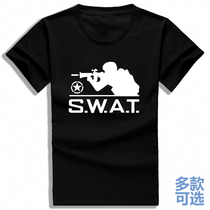 SWAT美国特种警察标志图标logo特种兵全纯棉短袖t恤衫半袖上衣服