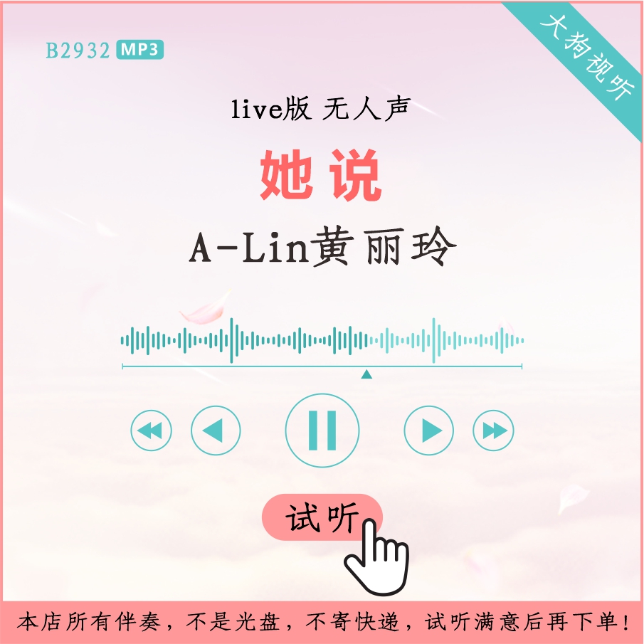 B2932A-Lin黄丽玲  她说 我是歌手 live原版伴奏 高品质 无人声