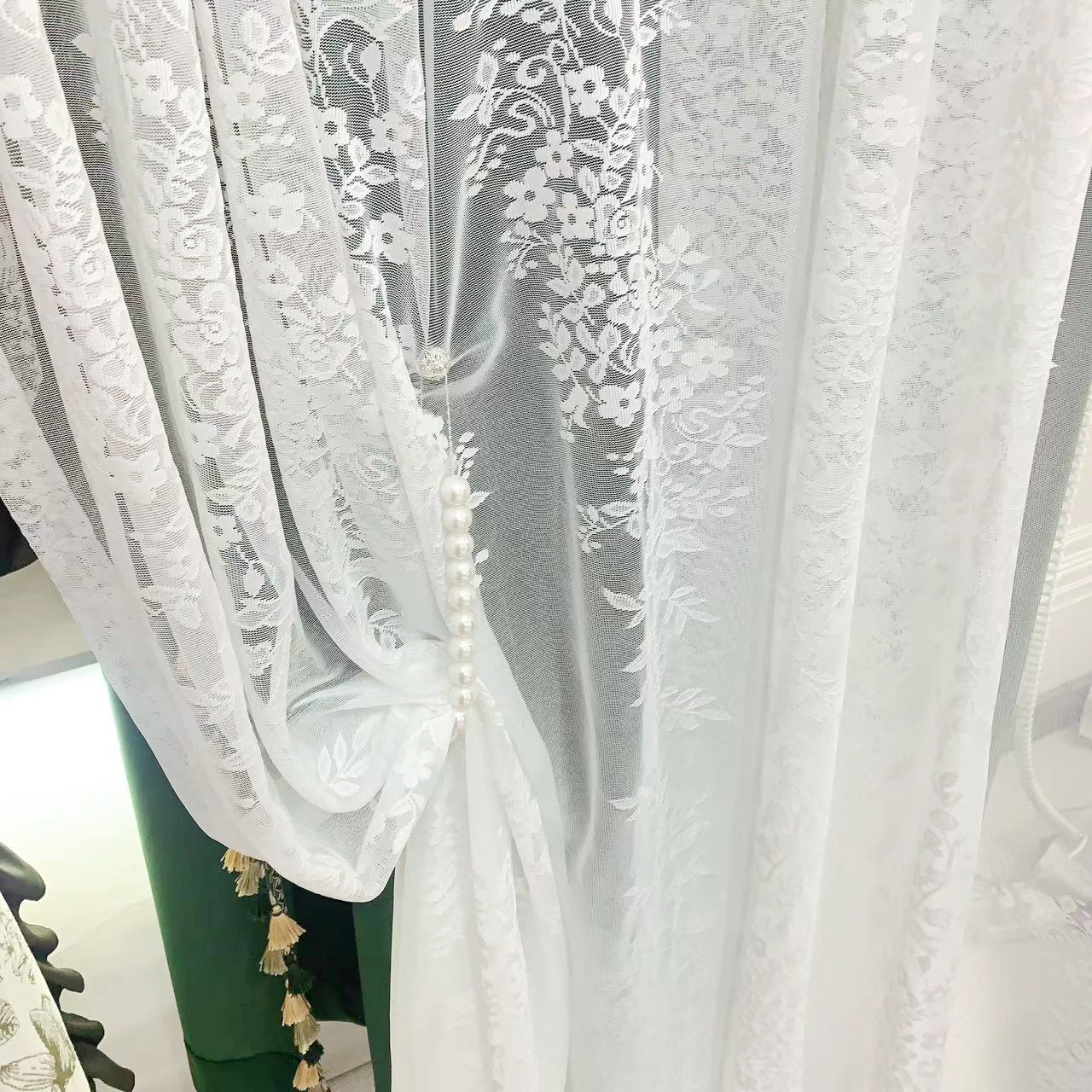 法式洛可可客厅卧室纱帘挂钩款式轨道用白色蕾丝纱帘飘窗纱帘定制
