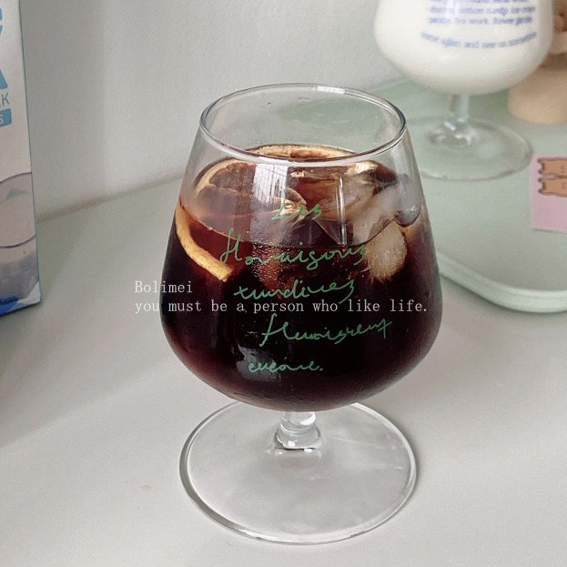ins法式英文字母胖肚玻璃杯高脚杯红酒果汁冷饮小众设计饮品杯子