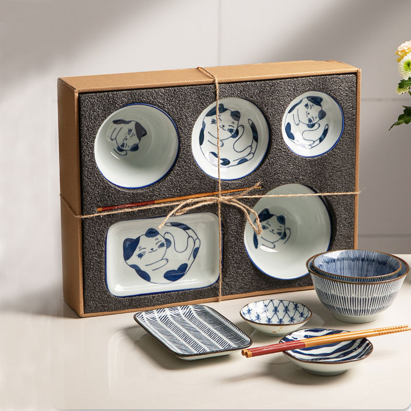 日式一人食餐具套装ins精致乔迁礼物盒猫咪月子家用筷盘碗碟组合