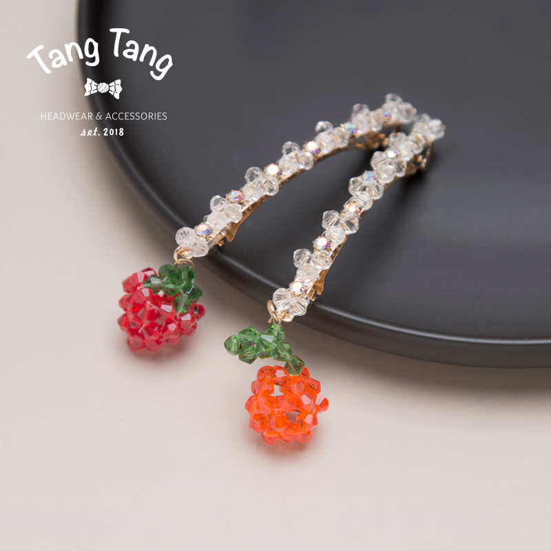 韩国lisa同款发饰水果串珠发夹头饰草莓樱桃弹簧夹超仙甜美侧边夹