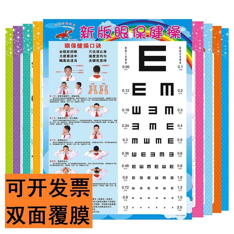 眼保健操儿童小学生家用书房学校近视测试新版挂图护眼墙贴视力表