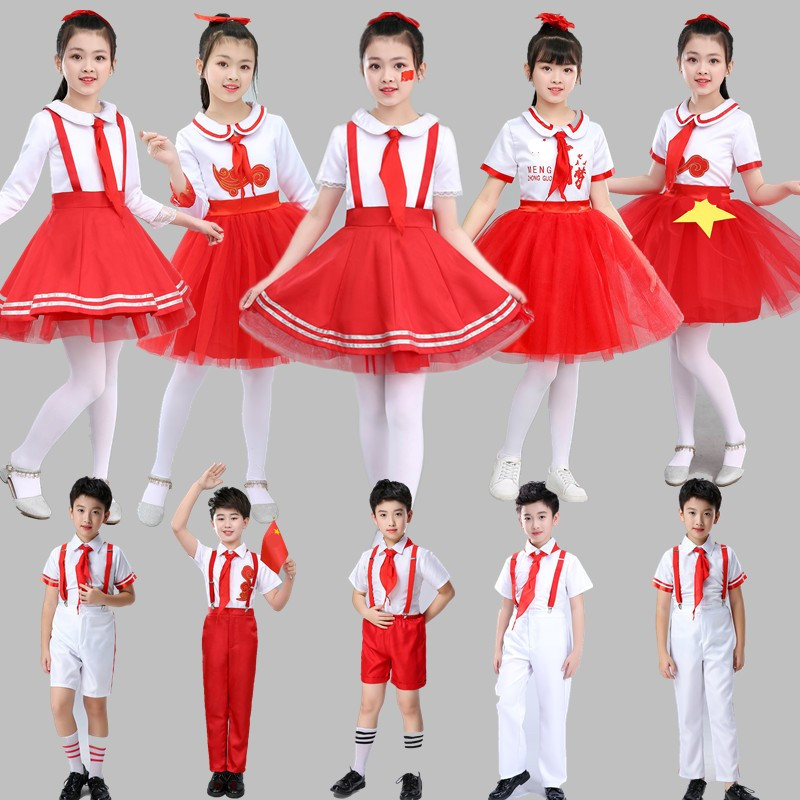 儿童红歌合唱团公主裙演出服中小学生红领巾少先队相约中国梦服装