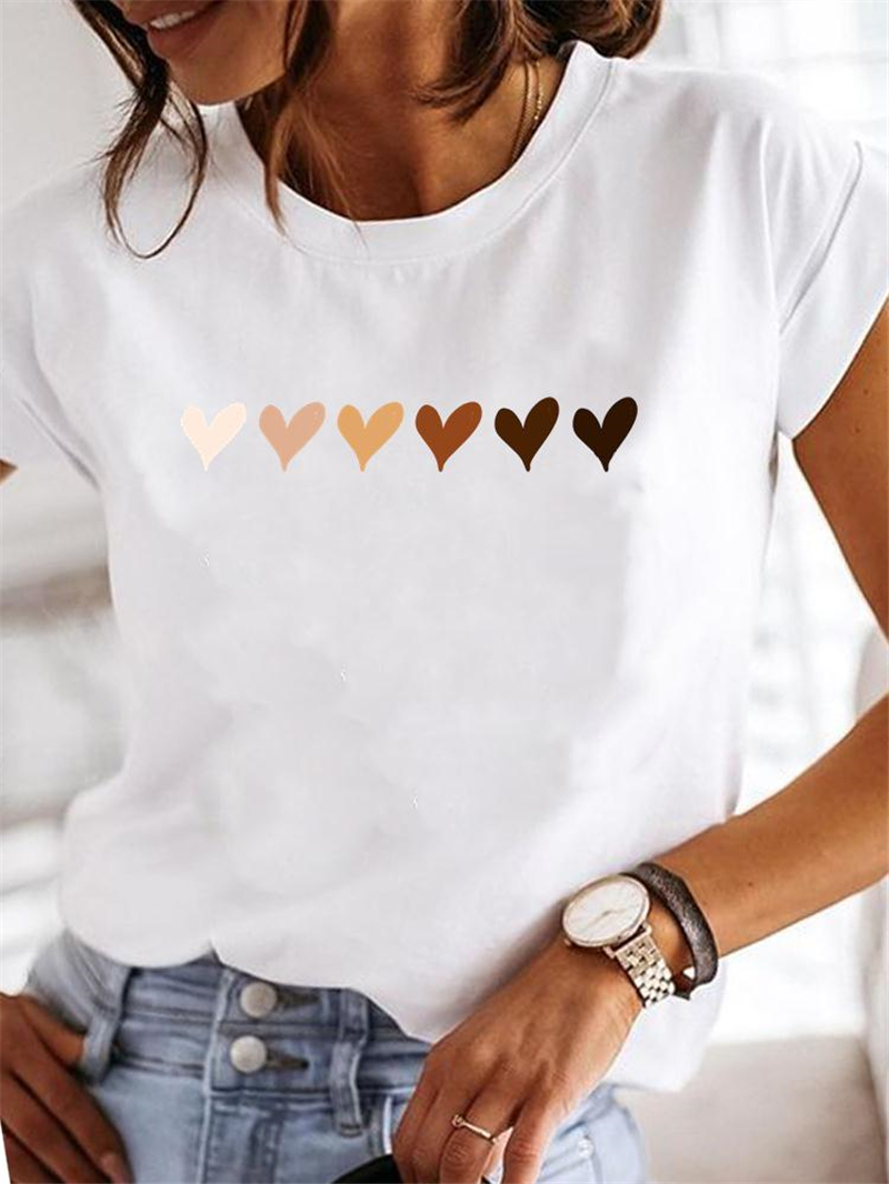 Love Sweet T-shirt 时尚潮流爱心植物妈妈印花女圆领T恤白色短袖