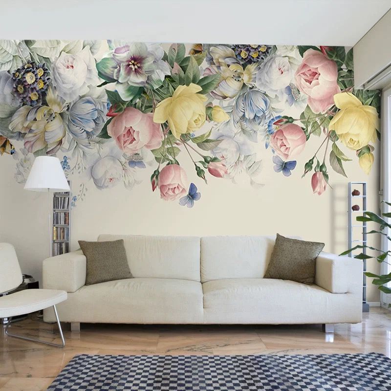 2020定制壁画美式蔷薇花卉3D简约田园电视背景墙壁纸客厅影视墙布
