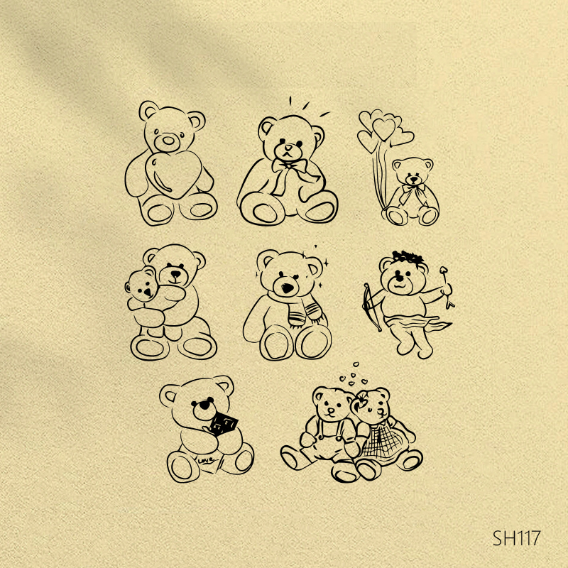 情人节泰迪熊插图包手绘可爱的泰迪熊带爱心蝴蝶结画熊夹爱心图标