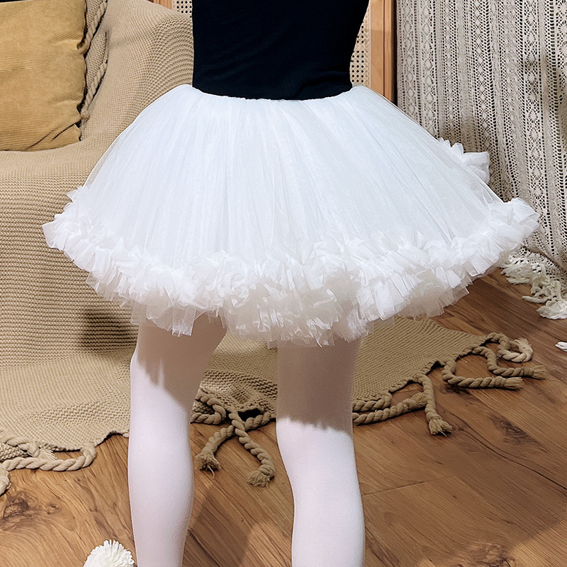 新款儿童舞蹈半身裙白色花边裙女童练功服幼儿芭蕾舞裙纱裙蓬蓬裙