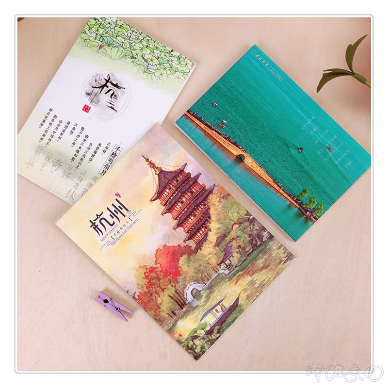 手绘明信片杭州印象 西湖著名风景摄影美食 旅行特色纪念礼品贺卡