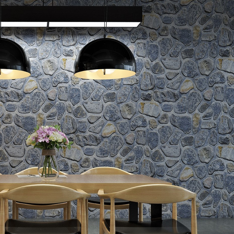 新中式现代大理石砖纹立体防水墙壁纸餐厅烧烤饭店铺装修背景加厚
