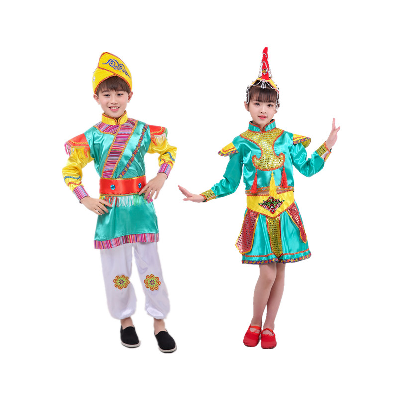 六一儿童少数民族服装男女童鄂温克族演出服努给勒舞蹈服亲子走秀