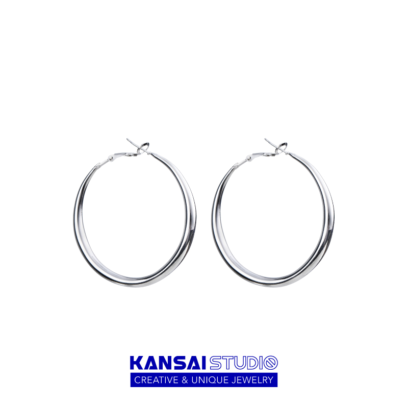 KANSAI银色圆圈圈耳钉简约小众气质耳环女精致冷淡风高级感耳饰品