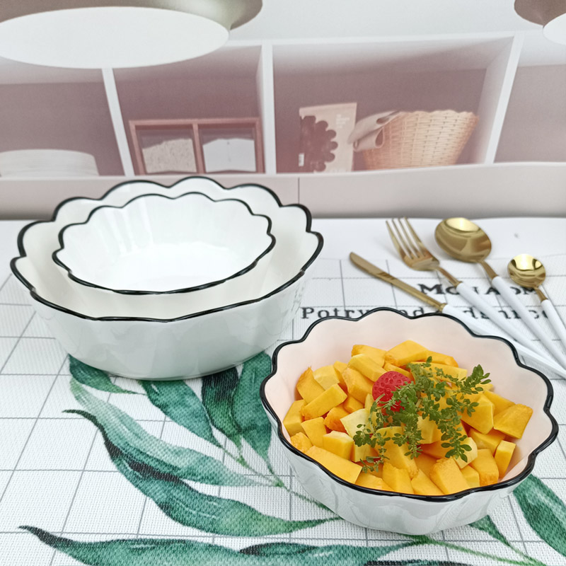 空气炸锅专用碗和烤盘家用水果宿舍蔬菜沙拉碗陶瓷花边大号早餐碗