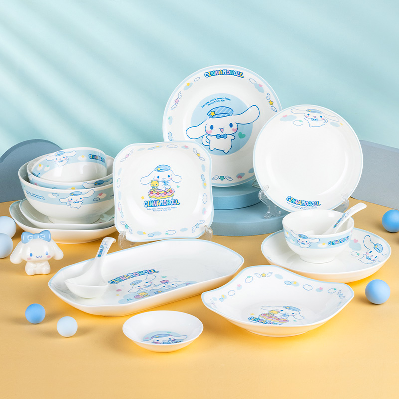 玉桂狗碗陶瓷碗盘子少女心餐具碗套装家用可爱的儿童碗鱼盘碟组合