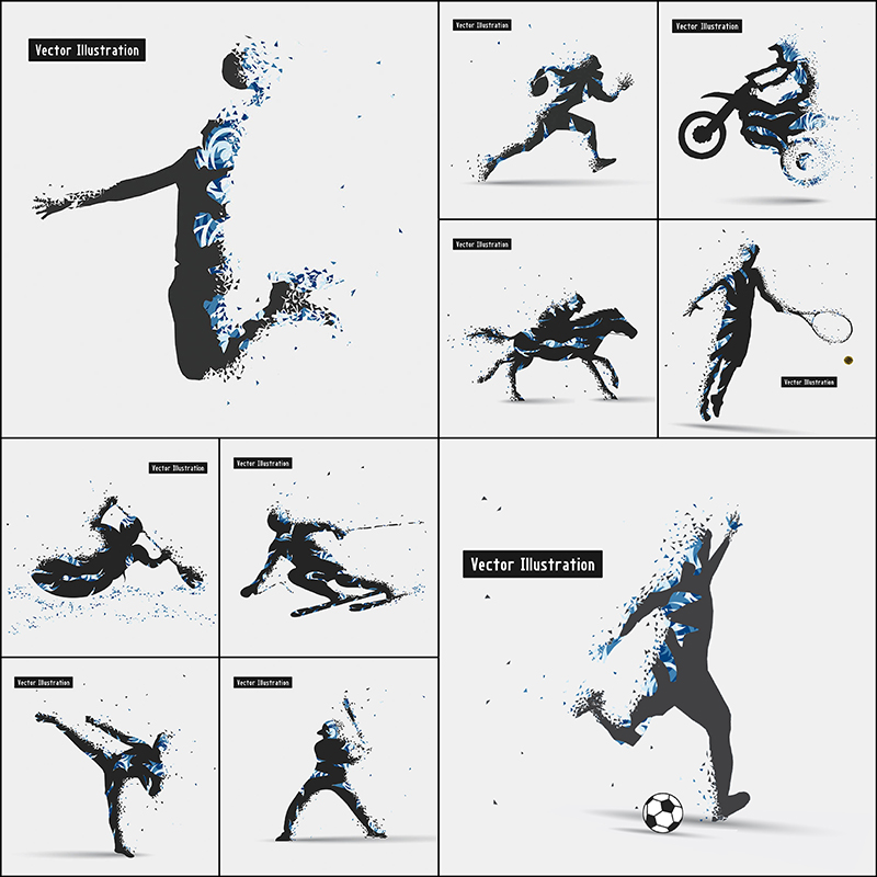 T03体育运动篮球足球竞技比赛跑步健身人物剪影AI格式矢量素材