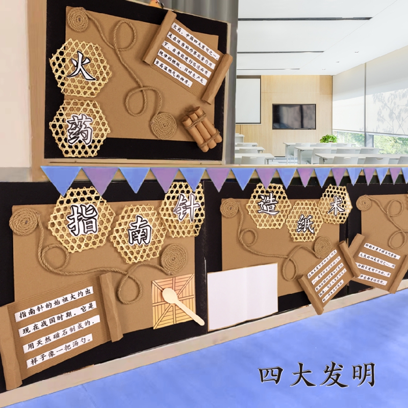 幼儿园四大发明中国风主题区角区域环创班级文化墙面装饰布置材料