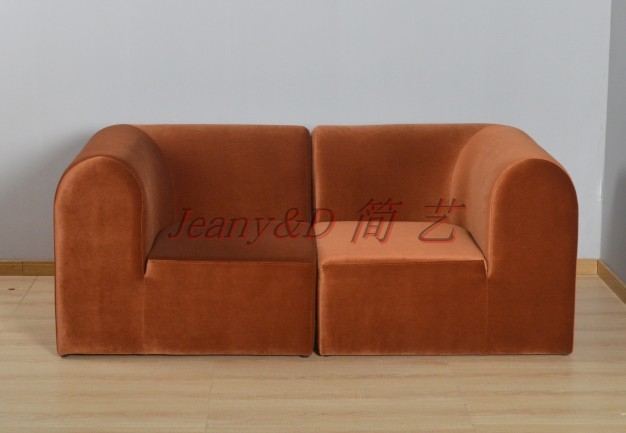 简艺异型几何沙发北欧风格皮布扪实木内架简约客厅会所大型沙发椅