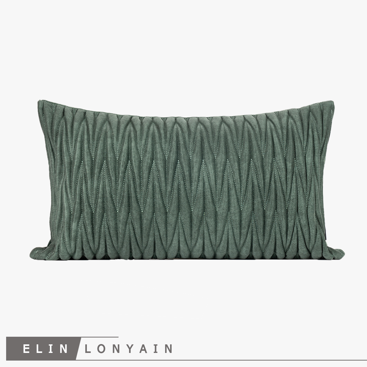 新品现代简约轻奢灰绿色几何图案绗缝绣花靠垫抱枕别墅样板房腰枕