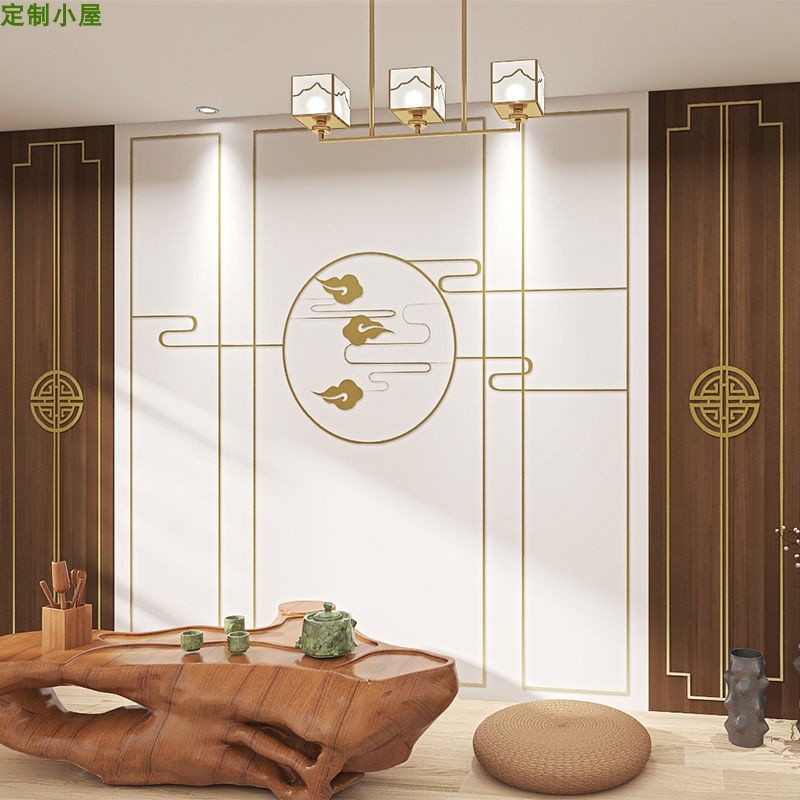 新中式水山水墨竹木纤维护墙板电视背景墙客厅沙发集成墙板装饰画