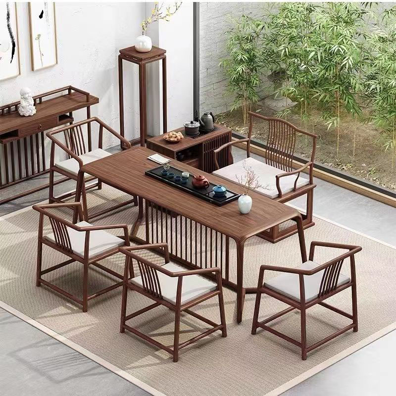新中式白蜡木茶桌椅组合现代轻奢茶台榫卯整装全实木休闲茶桌网红