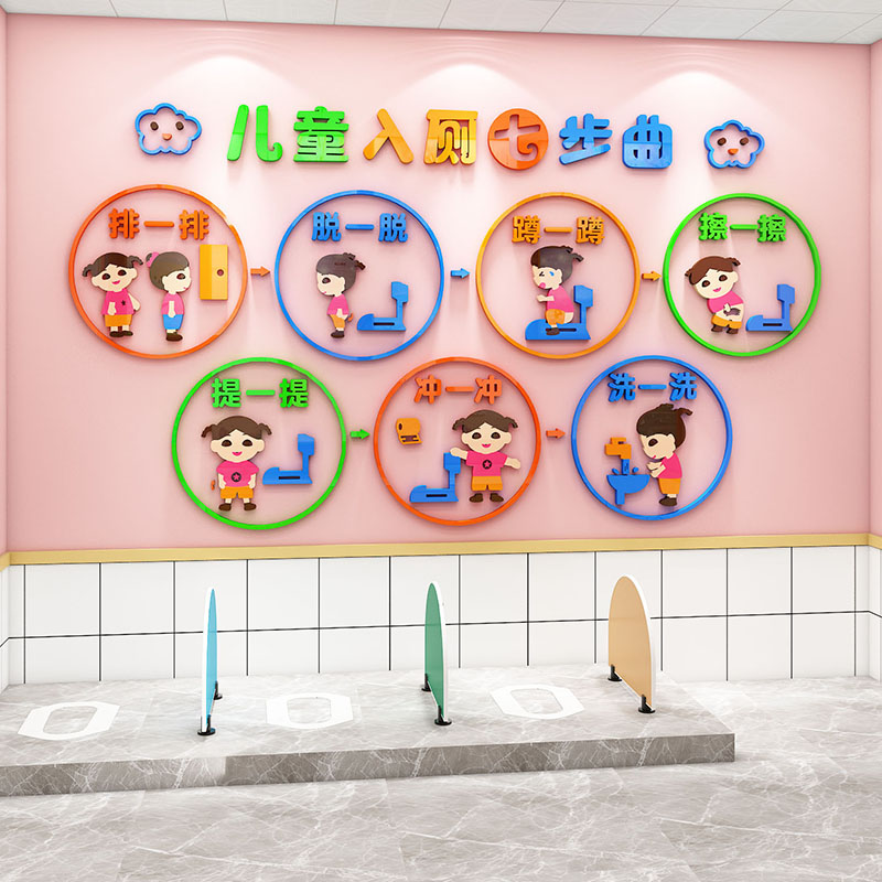 幼儿园墙面装饰洗手间厕所文化墙贴小班环创材料布置主题成品