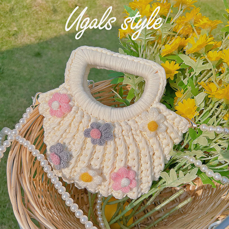 UGALS原创法式花朵毛线贝壳包手工编织diy材料包棉线珍珠包斜挎包