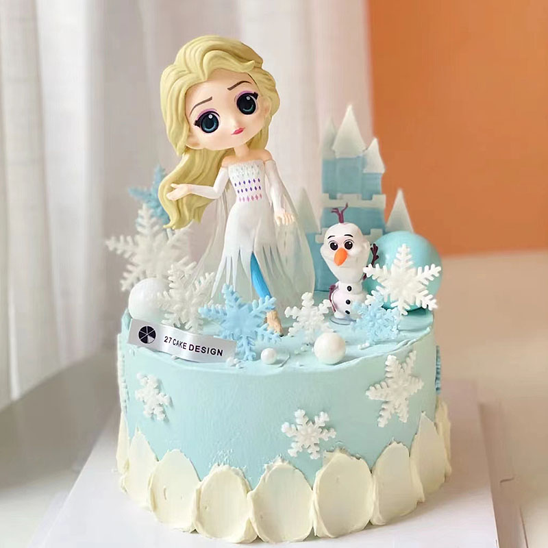 网红卡通公主蛋糕装饰摆件冰雪奇缘4代艾莎城堡雪花女孩生日插件
