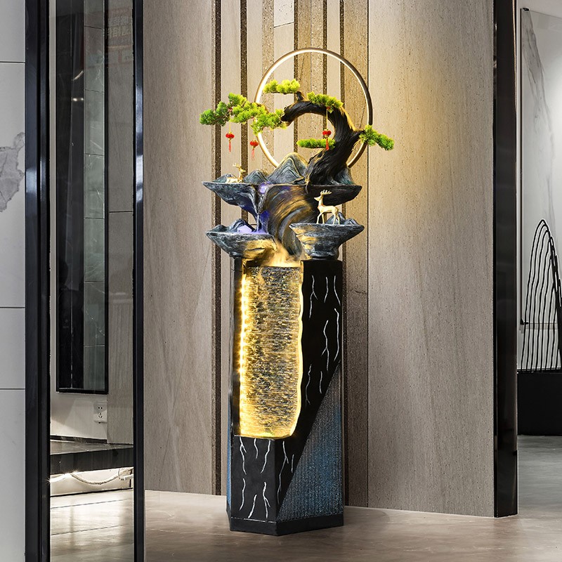 新中式流水喷泉家居客厅落地装饰大型摆件会所景观办公室开业礼品