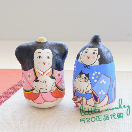 日本代购 抱着猫咪的和服人偶 匠人手工 和风 可爱 日式摆件装饰