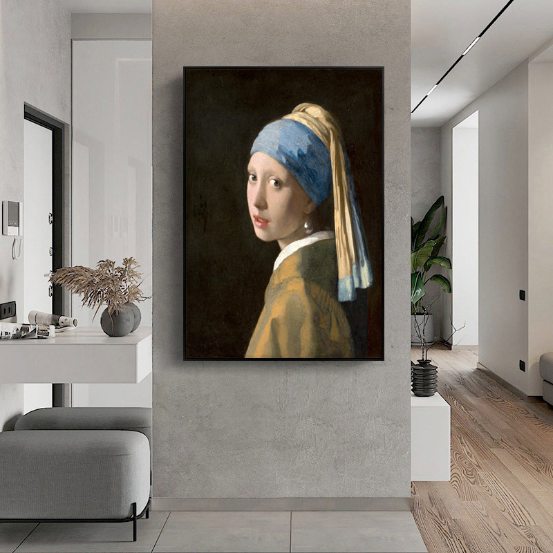 维米尔_戴珍珠耳环的少女 古典抽象人物装饰画挂画卧室玄关壁画