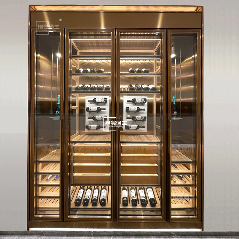 设计地下室整体酒窖工程嵌入式红酒柜展示柜不锈钢靠墙酒柜餐厅柜