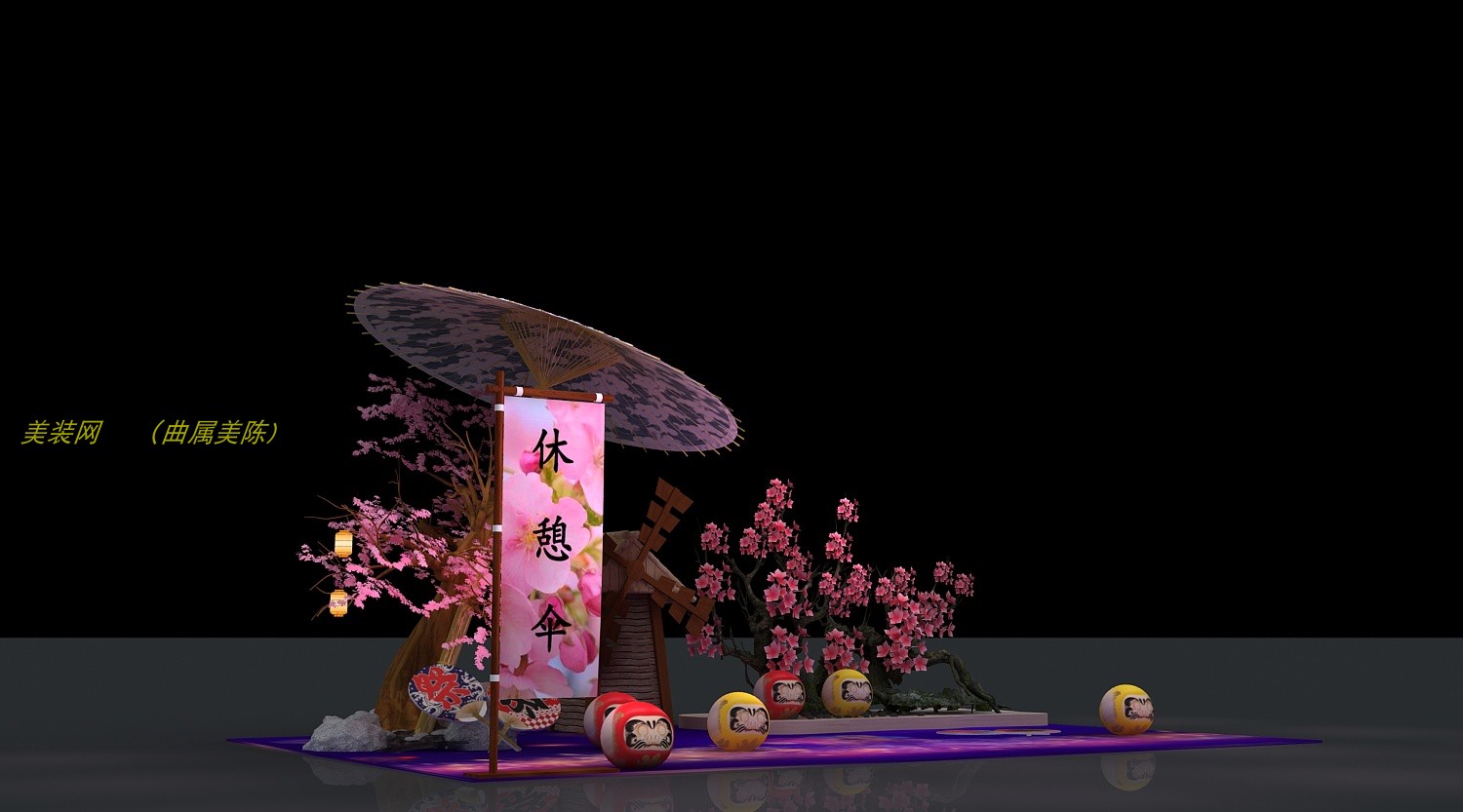 新年迎春花摆件商业街装饰春节网红打卡二维码定制卡通桃花树樱花