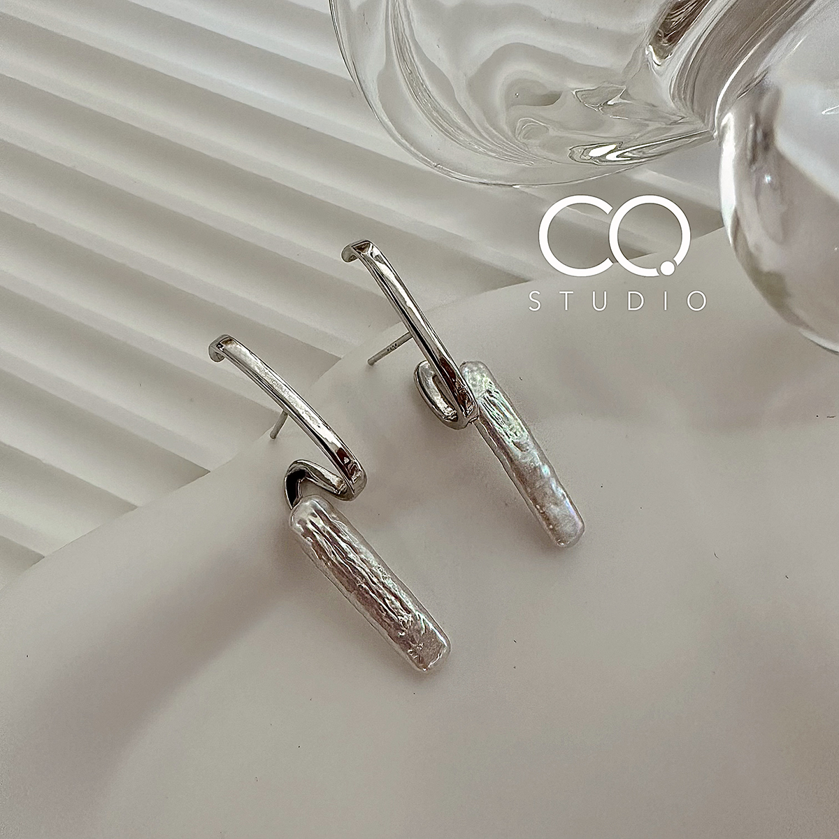 极光法棍·CQ原创天然巴洛克牙签珍珠耳环小众设计质感小银条耳钉
