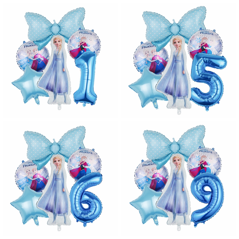 爱莎大数字星星蝴蝶节组合铝膜卡通气球套装女孩公主生日派对装饰
