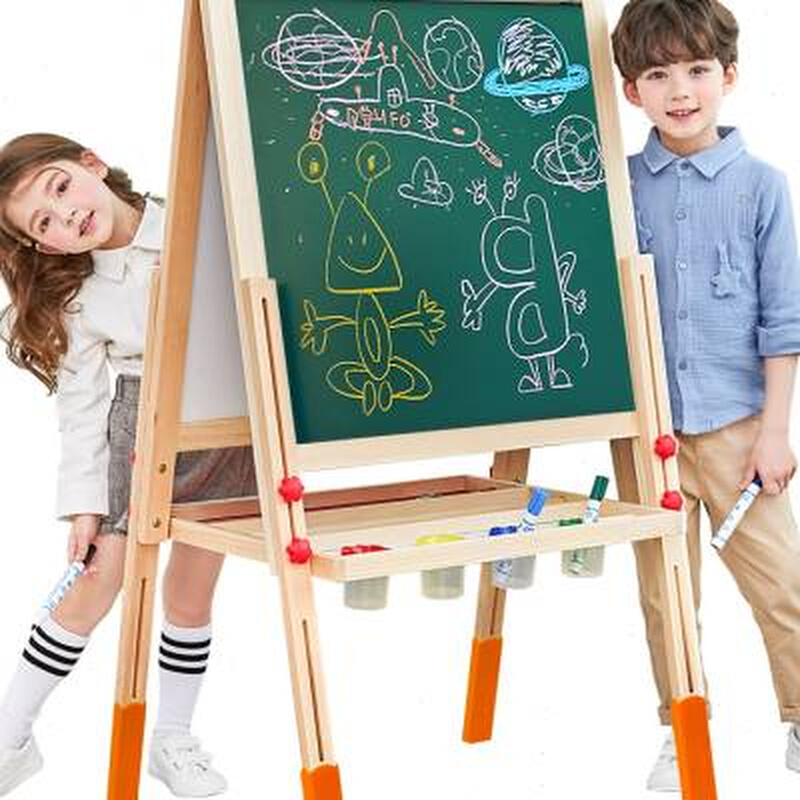 七巧板家用支架式小黑板无尘画画板宝宝幼儿童涂鸦画架磁性写字板