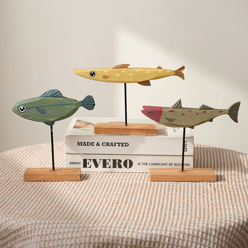 北欧木风格创意木质小鱼摆件手工制作摆设桌面客厅儿童房装饰礼物