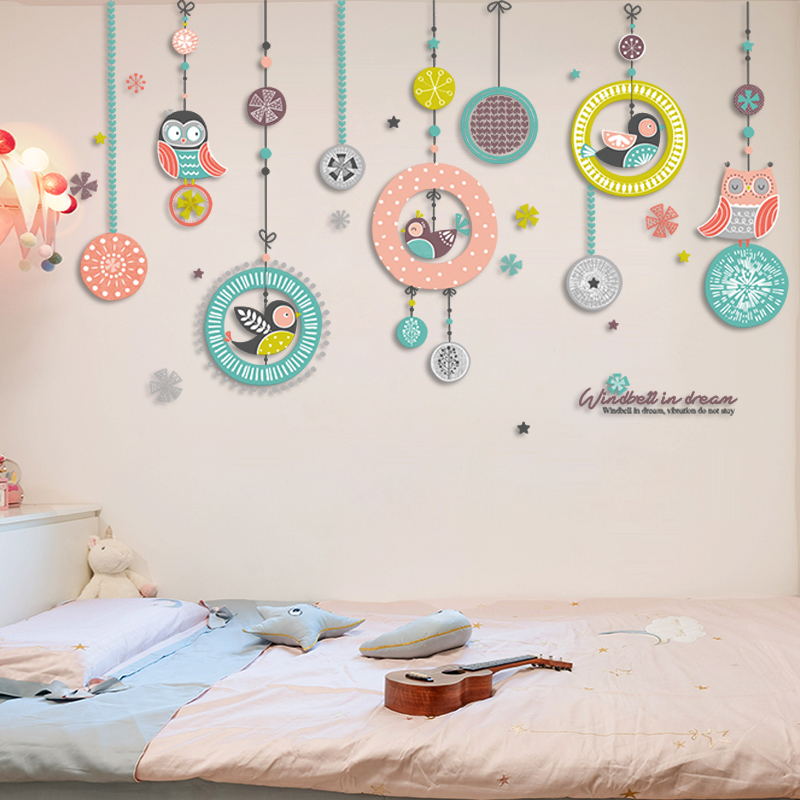 温馨小女孩卧室床边贴画儿童房间壁纸墙面装饰墙纸自粘可移除墙贴