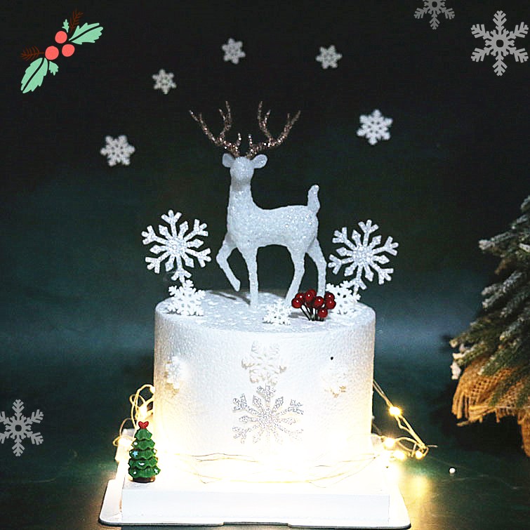 圣诞水晶麋鹿蛋糕装饰摆件唯美毛球圣诞许愿树亚克力雪花生日插件