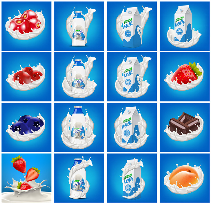 A0810矢量AI设计素材 牛奶包装盒水果草莓巧克力蓝莓广告插图