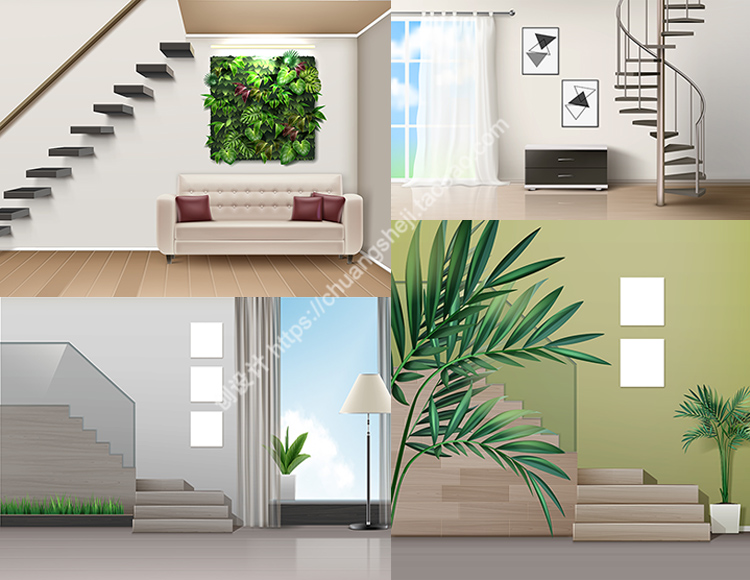 现代家居楼梯设计 逼真时尚室内装修效果图 EPS格式矢量设计素材