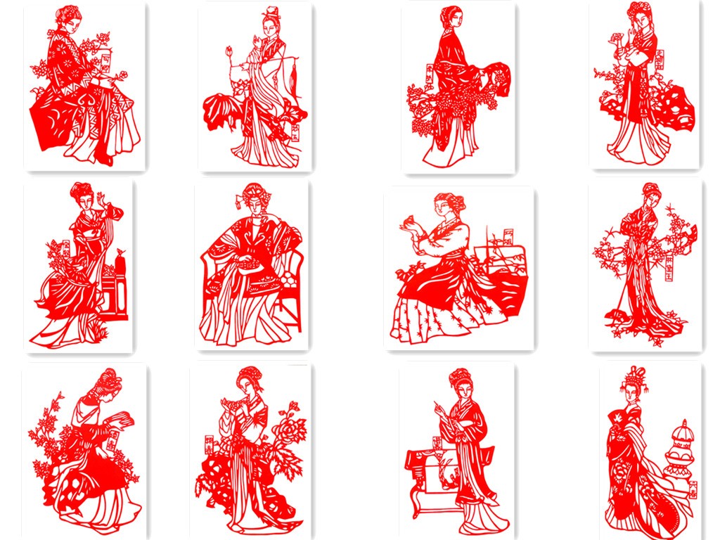 红楼梦十二金钗古装人物剪纸纯手工制作纸质成品红色宣镂空装饰画