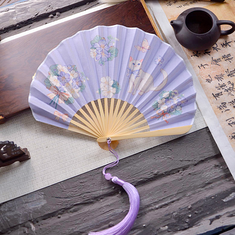贝壳扇日式和风棉布折扇可爱迷你小扇子夏季便携折叠扇汉服和服女