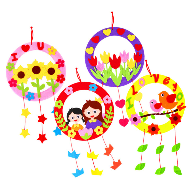 幼儿园儿童创意母亲节粘贴DIY春天花朵花环挂饰贴画亲子手工玩具