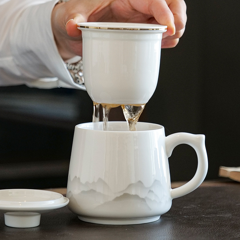 龙年茶水分离带过滤办公杯陶瓷带盖水杯商务伴手礼马克杯礼品定制